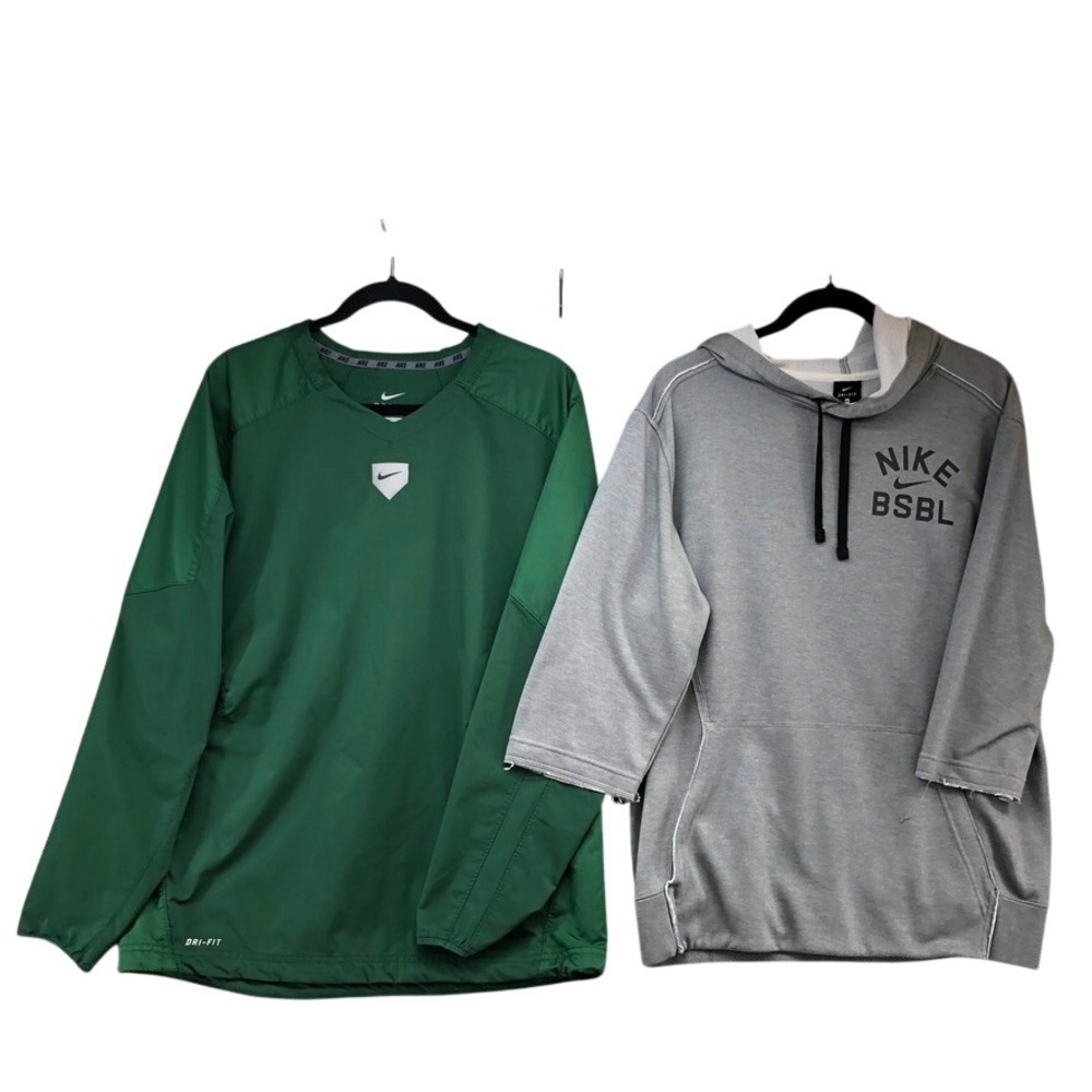 Nike Pullover Windshirt Hoodie Mens Medium Green Grey Baseball Lot BSBL 2pc